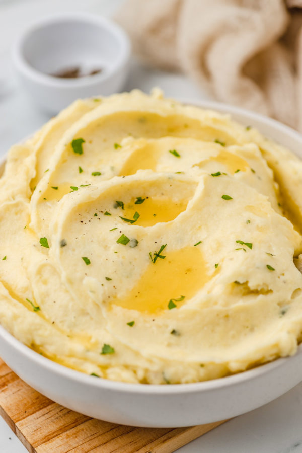 a close up of mash potato in a bowl.