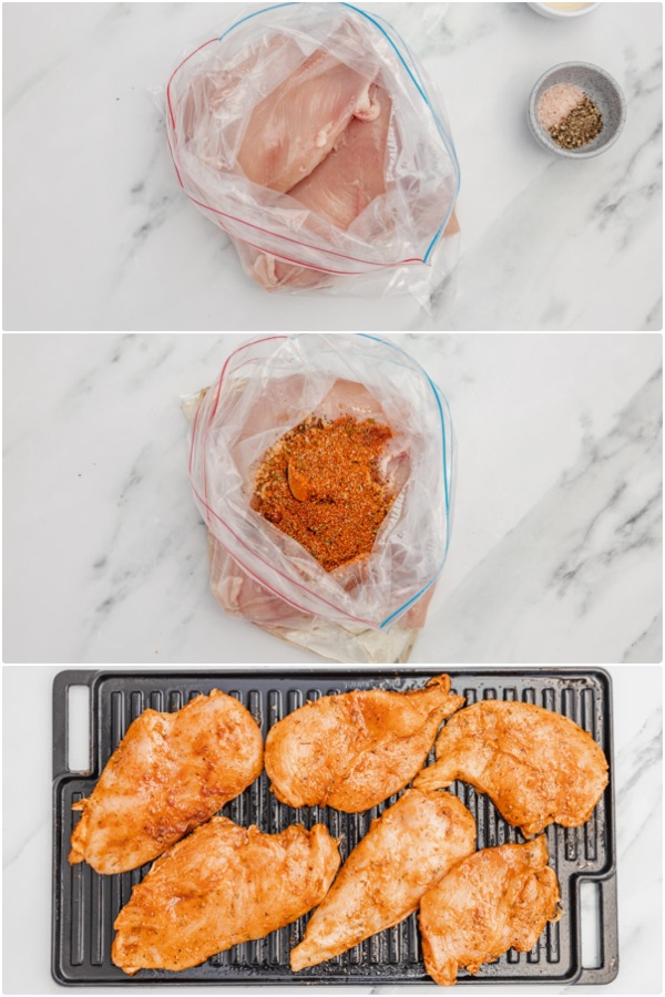 the step by step process shot of how to broil chicken.