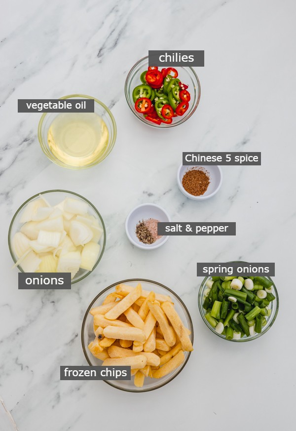 the ingredients needed to make salt and pepper chips.