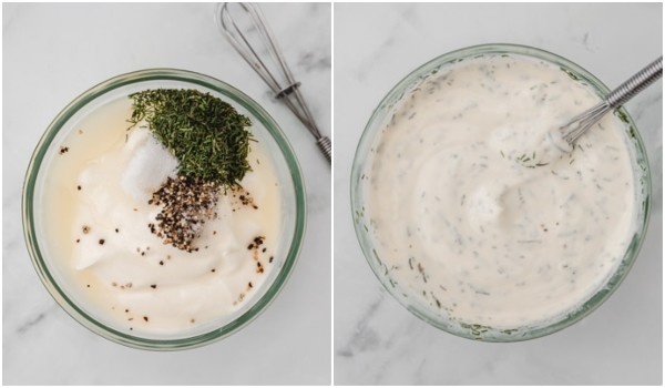 the process of making sour cream dressing.