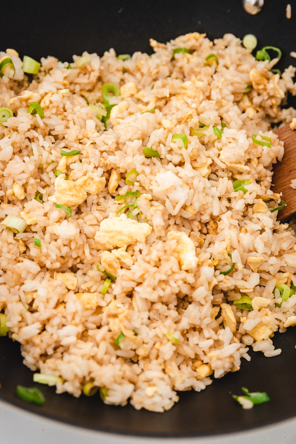 egg fried rice in a wok.