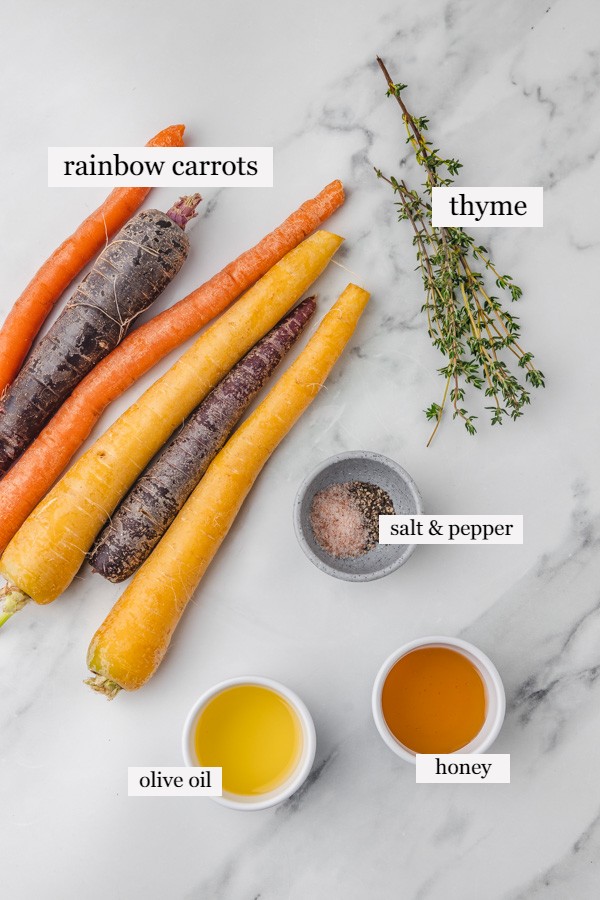 the ingredients needed to make roasted carrots.