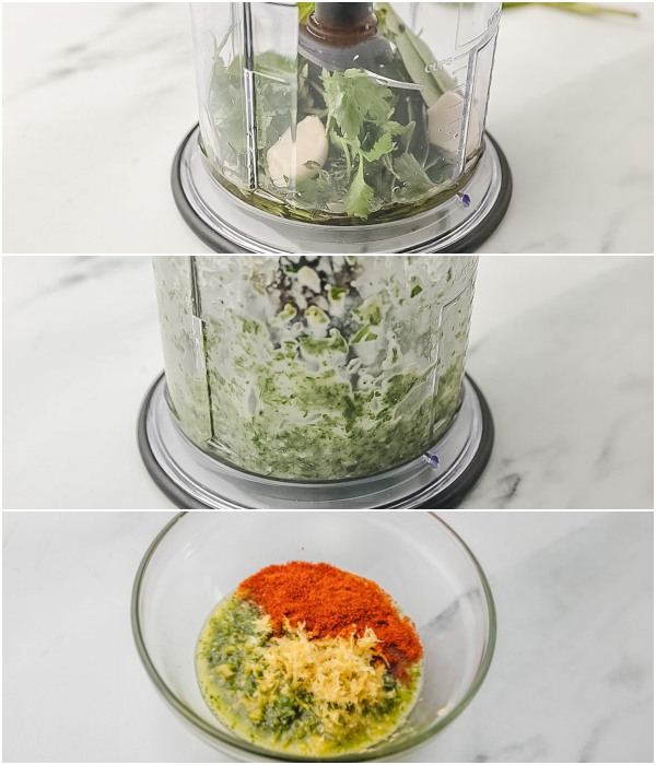 the process of making marinade in a food processor.