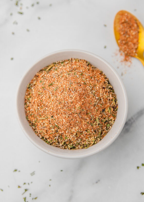 a spice blend in a small bowl.
