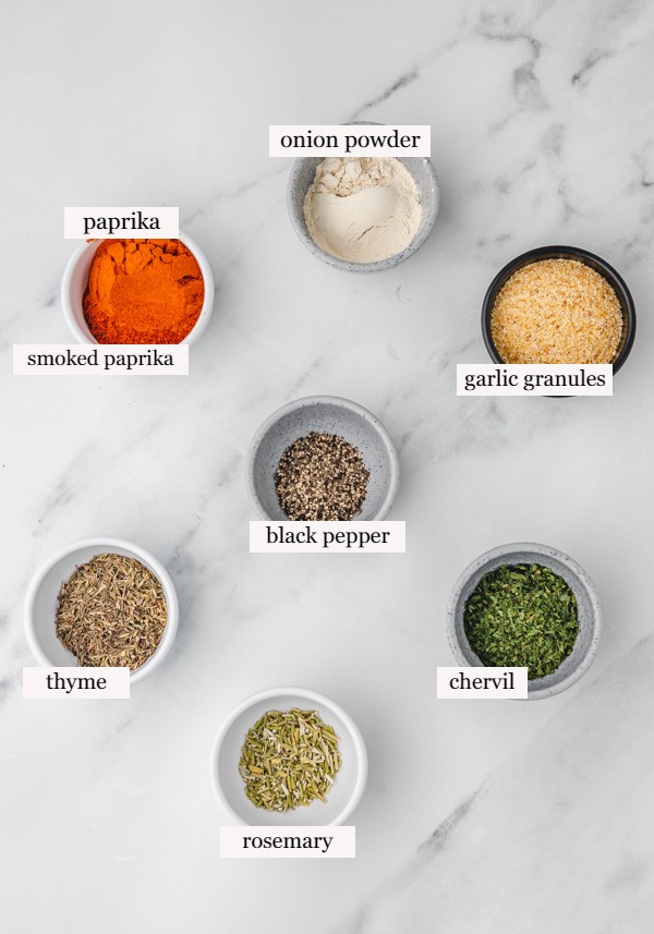 ingredients to make roasted vegetable seasoning on the counter.