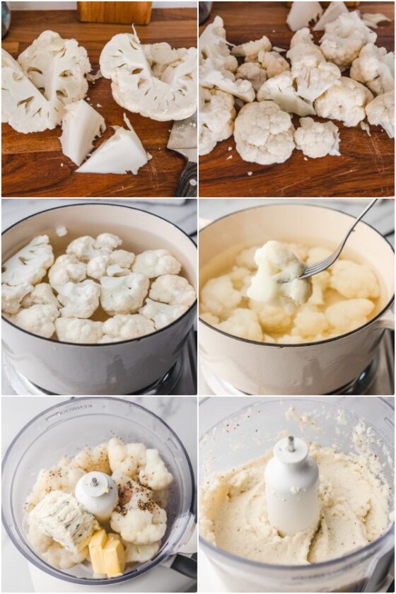the process shot of making cauliflower mash.
