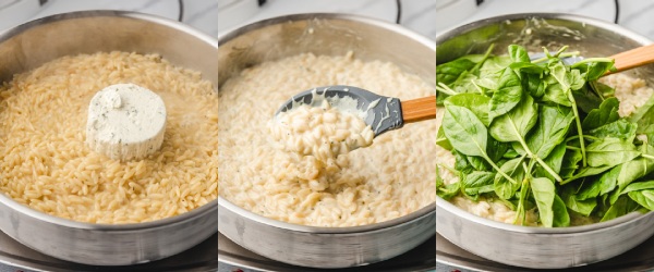 the process of making boursin orzo.