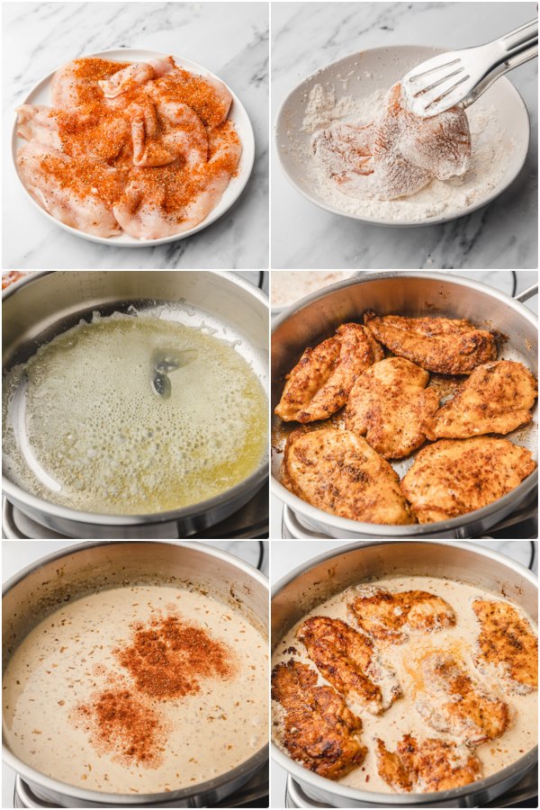 the process of making creamy cajun chicken recipe.