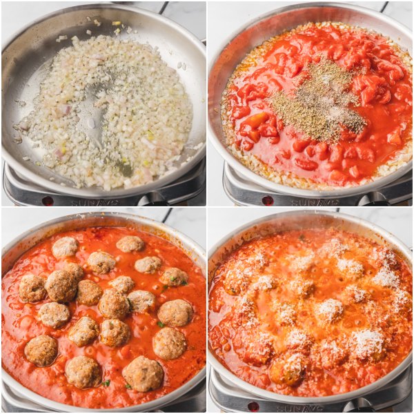 the step by step illustration of how to make tomato sauce.
