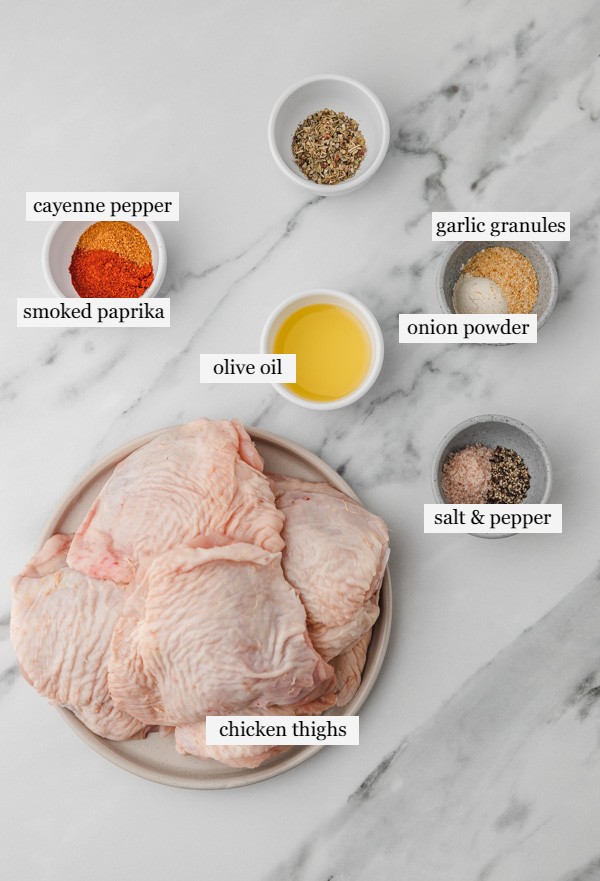 ingredients to make crispy baked chicken thighs.