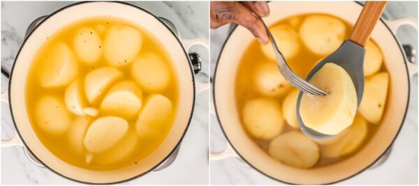 the process shot of boiling potatoes until fork tender.