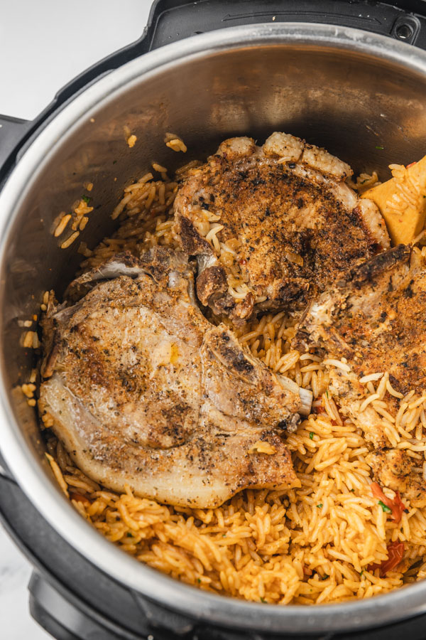 pork chops and rice in the instant pot.