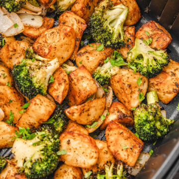 broccoli and potatoes in air fryer.