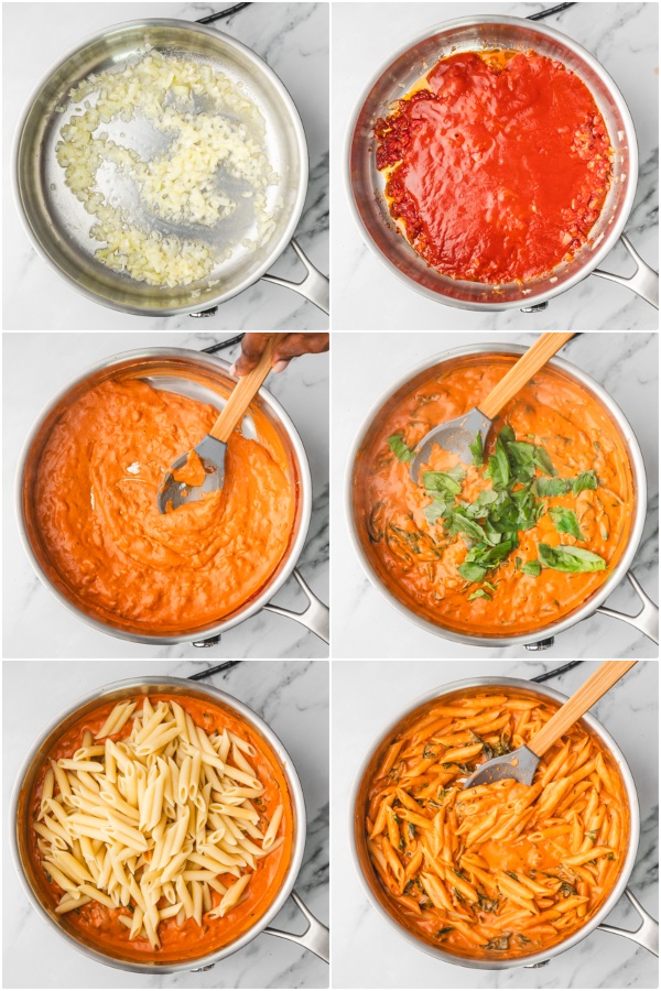 step by step process of making goat cheese pasta.
