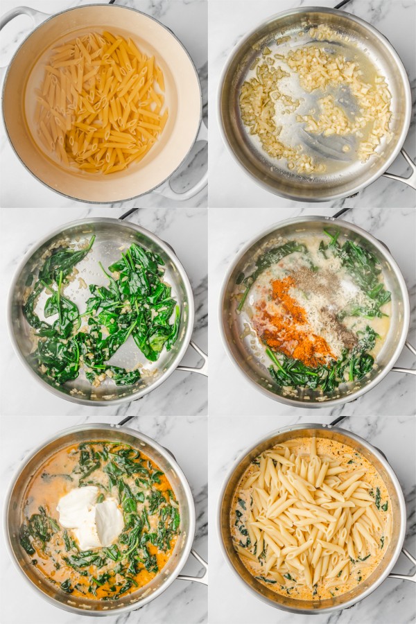 the step by step process of making sour cream pasta.