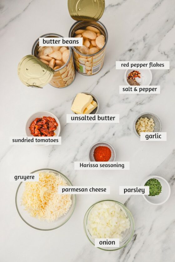 ingredients on a white marble surface.