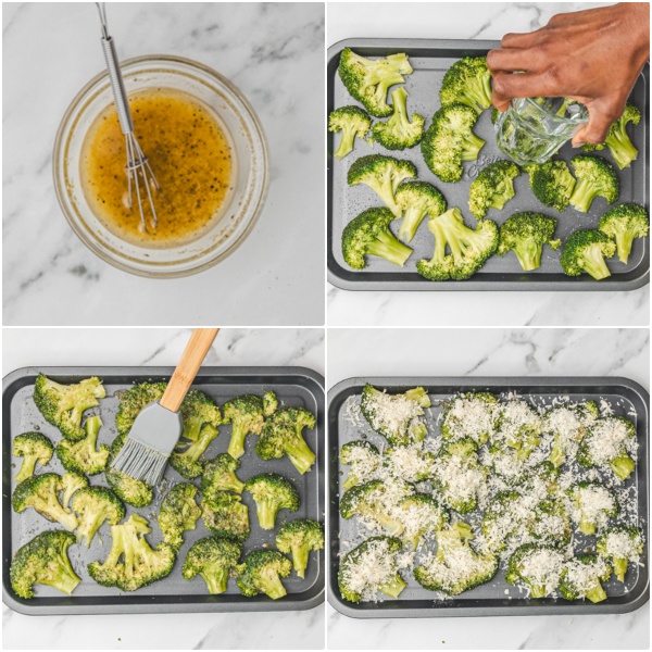 the step by step process of making smashed broccoli.