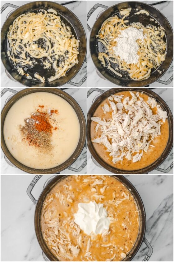 step by step of how to make shredded chicken and gravy.